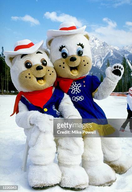 Portrait of 1988 Winter Olympic Games mascots "Hidy" and "Howdy" during the World Cup in Calgary, Canada. \ Mandatory Credit: Mike Powell/Allsport