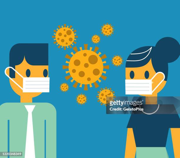ilustrações de stock, clip art, desenhos animados e ícones de face to face wearing masks - vírus da gripe aviária