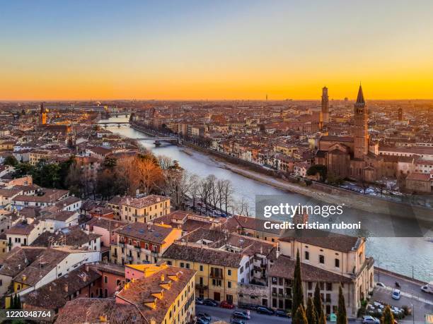 aerial cityscape, verona, veneto, italy - verona italy stock pictures, royalty-free photos & images