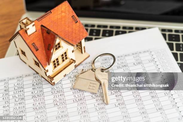 financial planning for home loan rate, real estate concept - mortgage document stock-fotos und bilder