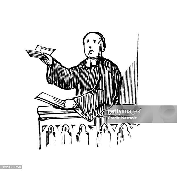 priest preaching from a terrace - building terrace stock illustrations