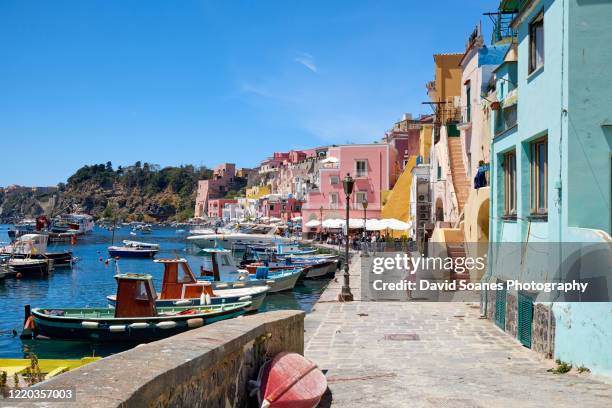 streets on the island of procida off the coast of naples in italy - naples italy street stock pictures, royalty-free photos & images