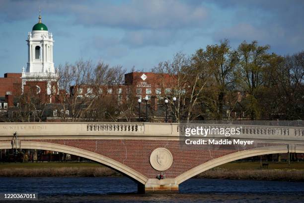 General view of Harvard University campus is seen on April 22, 2020 in Cambridge, Massachusetts. Harvard has fallen under criticism after saying it...