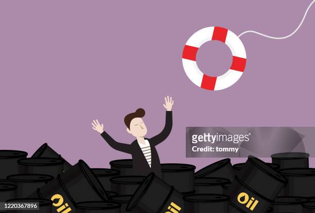 businessman is sinking in a lot of crude oil - sinking stock illustrations