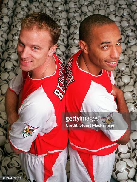 Dennis Bergkamp and Thierry Henry at the Arsenal Training Ground on January 15, 2003 in St. Albans, England.