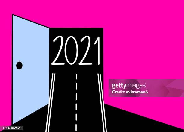 open door leading to the new year 2021 - 2nd street stock pictures, royalty-free photos & images