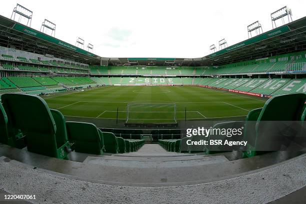 General view of the pitch at the Hitachi Capital Mobility Stadium, also known as Euroborg, home to FC Groningen, on April 20, 2020 in Groningen,...