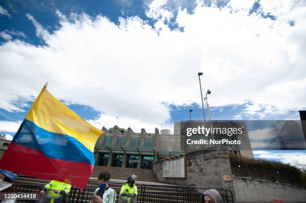 National Strike in Colombia, demonstrations in front of the prosecutors office against the government of President Ivan Duque lead to clashes between...