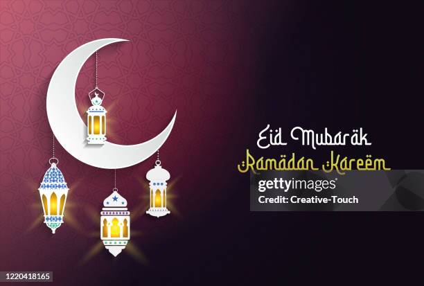 eid mubarak greeting card - ramadan celebration stock illustrations