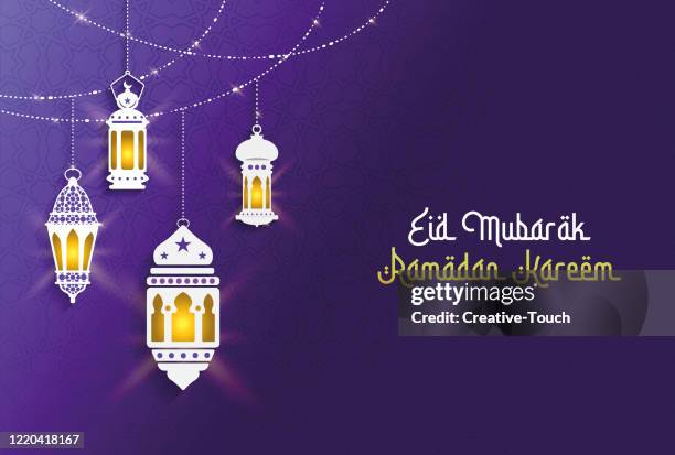 eid mubarak greeting card - crescent stock illustrations