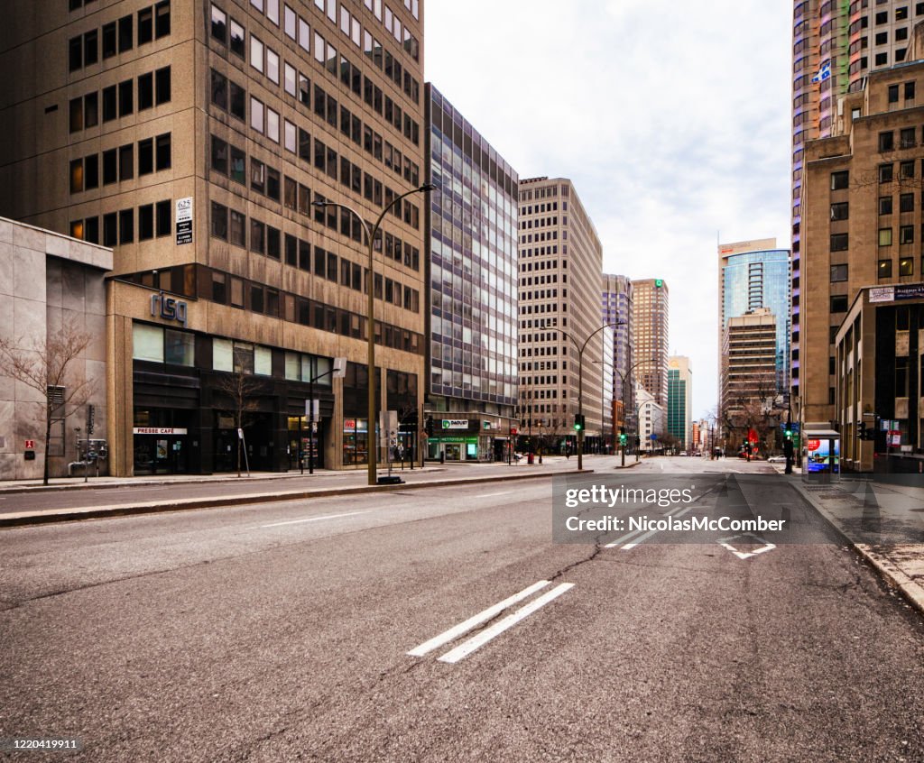 Montreal Deserted boulevard René-Lévesque during Covid 19 crisis