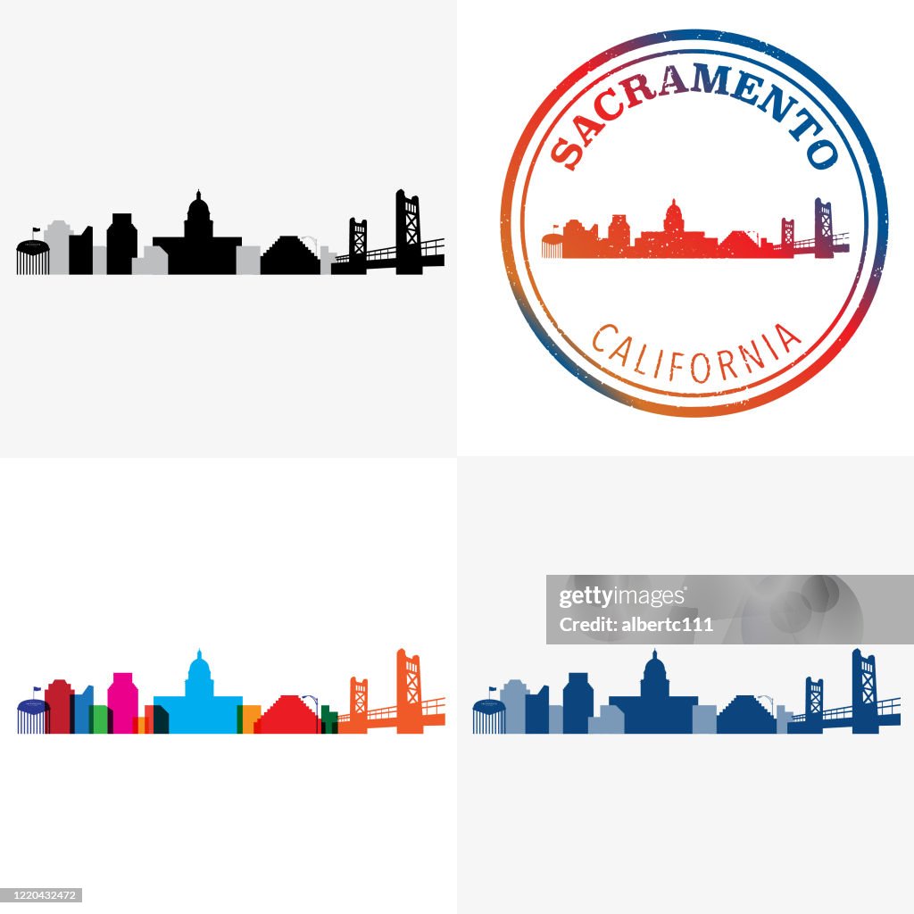 Sacramento California Cityscape and Travel Stamp
