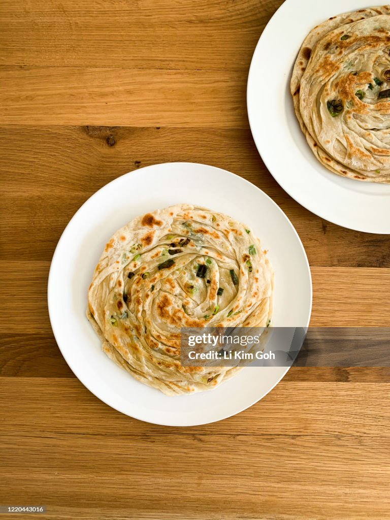 Cong You Bing or Chinese Scallion Pancake, is a famous traditional Chinese street food