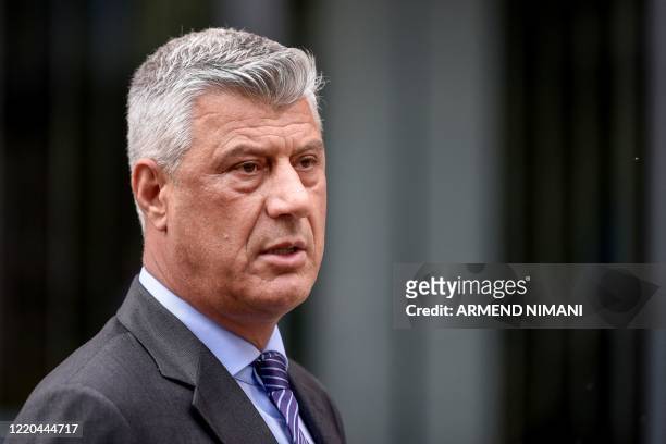 Kosovo's President Hashim Thaci attends a press conference wit EU Special Representative for the Pristina-Belgrade Dialogue during a meeting in...