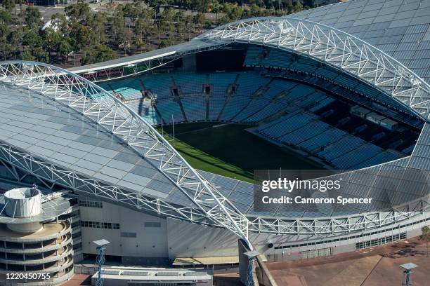 Stadium at Sydney Olympic Park is closed on April 22, 2020 in Sydney, Australia. Restrictions have been placed on all non-essential business and...