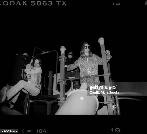 Daisy Berkowitz, Singer Marilyn Manson and Gidget Gein pose for photos on a school playground circa 1990 in Ft. Lauderdale, Florida.