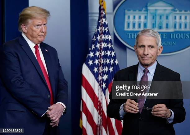 Dr. Anthony Fauci , director of the National Institute of Allergy and Infectious Diseases, and U.S. President Donald Trump participate in the daily...