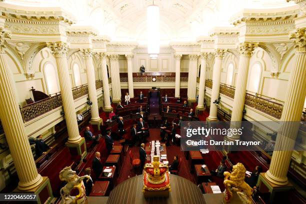 The upper house of Parliament is seen on April 23, 2020 in Melbourne, Australia. The Victorian parliament has been recalled two weeks early for an...