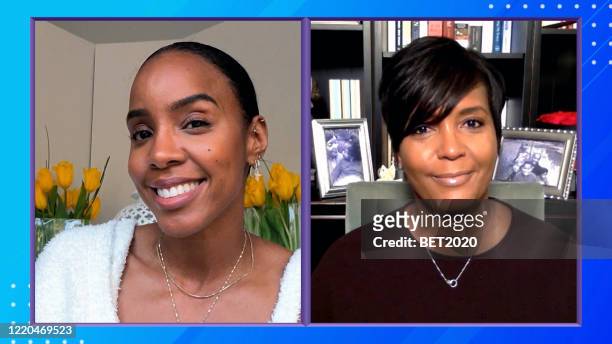 In this screengrab, Kelly Rowland and Atlanta Mayor Keisha Lance Bottoms speak during "Saving Our Selves: A BET COVID-19 Effort" airing on April 22,...