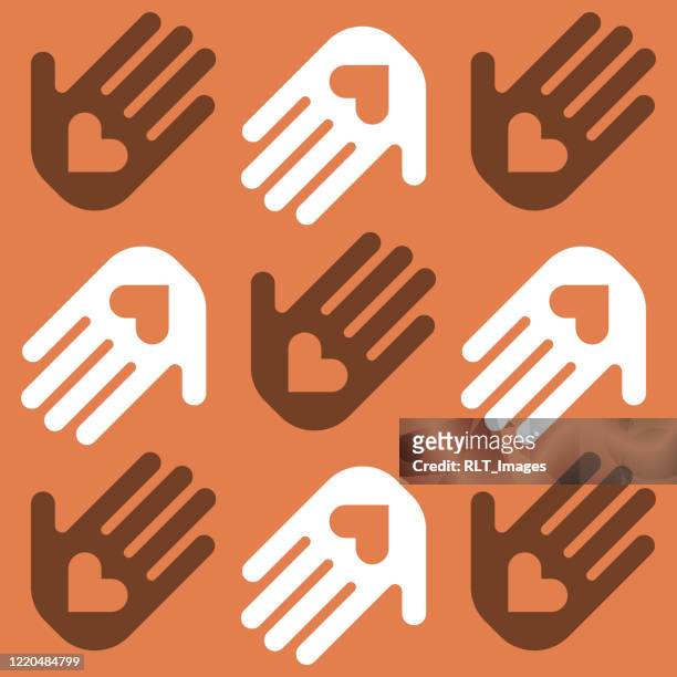 hands with hearts extended in giving vector repeat pattern - emotional support stock illustrations