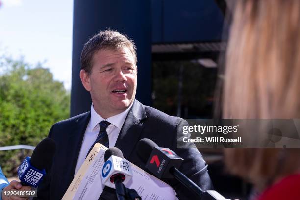 Michael Tudori, lawyer for former West Coast Eagles AFL player Ben Cousins, speaks to the media outside Armadale Magistrates Court on April 23, 2020...