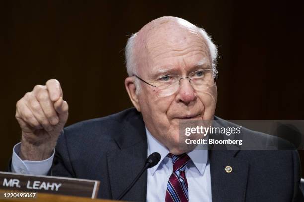 Senator Pat Leahy, a Democrat from Vermont, asks a question during a Senate Judiciary Committee hearing in Washington, D.C., U.S., on Tuesday, June...