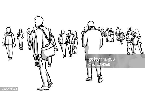 plaza passersby - fall road stock illustrations
