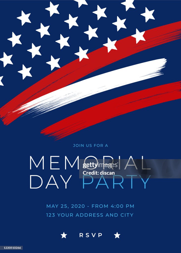 Memorial Day Party Invitation Template with brush.