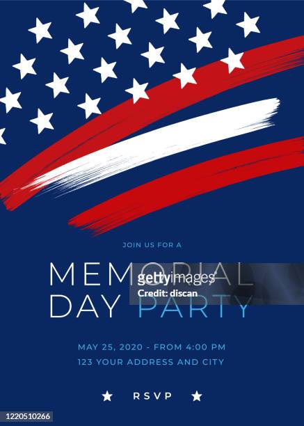 memorial day party invitation template with brush. - war memorial holiday stock illustrations