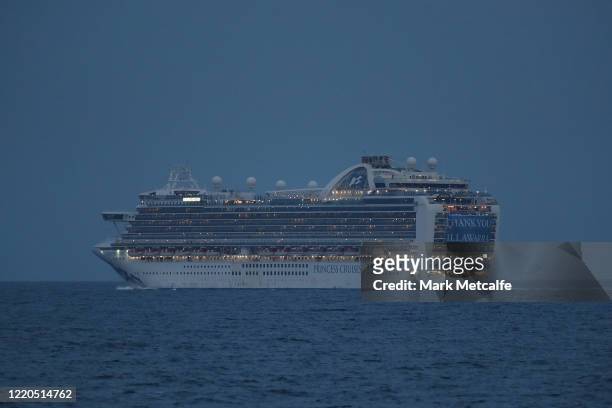The Ruby Princess cruise ship sails past Wollongong on April 23, 2020 in Wollongong, Australia. Australian Border Force has ordered the Ruby Princess...
