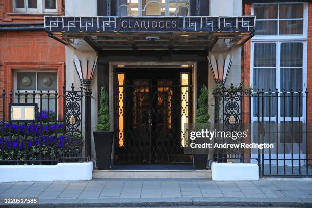 General view of the closed up entrance to Claridge's hotel on April 23, 2020 in London, England. The British government has extended the lockdown...