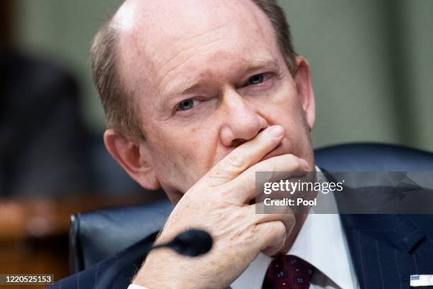 Sen. Chris Coons attends a Judiciary Committee hearing in the Dirksen Senate Office Building on June 16, 2020 in Washington, D.C. The Republican-led...