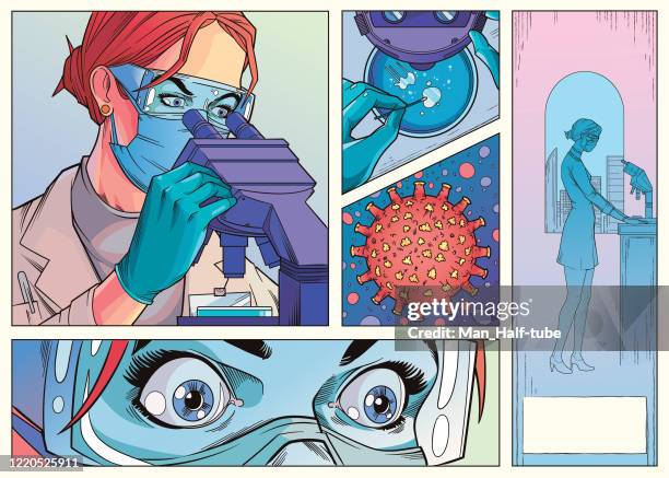 virus research - medical research - doctor microscope stock illustrations