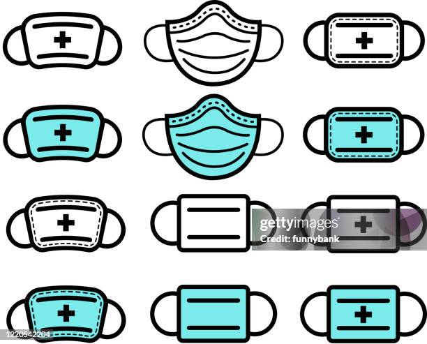 medizinische maskensymbole - mundschutz stock-grafiken, -clipart, -cartoons und -symbole