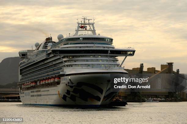 The Ruby Princess cruise ship departs from Port Kembla on April 23, 2020 in Wollongong, Australia. Australian Border Force has ordered the Ruby...