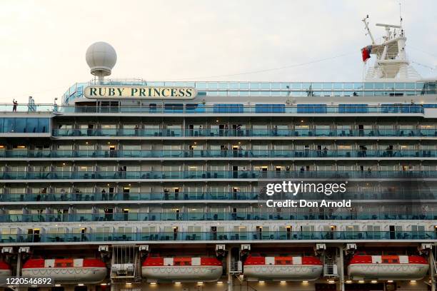 The Ruby Princess cruise ship departs from Port Kembla on April 23, 2020 in Wollongong, Australia. Australian Border Force has ordered the Ruby...