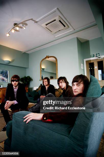 Australian rock band Jet, group portrait, United Kingdom, 2006. The band consists of lead guitarist Cameron Muncey, bassist Mark Wilson, and brothers...
