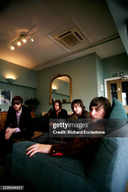 Australian rock band Jet, group portrait, United Kingdom, 2006. The band consists of lead guitarist Cameron Muncey, bassist Mark Wilson, and brothers...