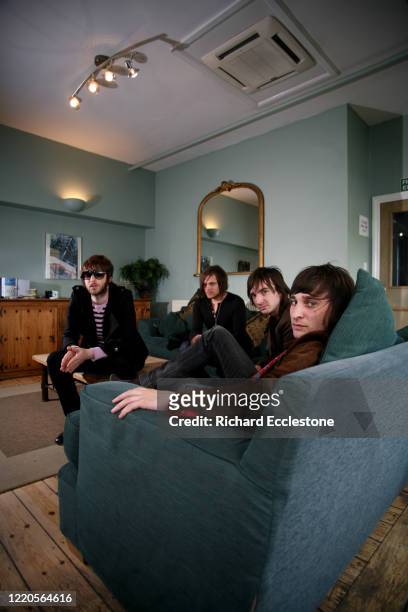 Australian rock band Jet, group portrait, United Kingdom, 2006. The band consists of lead guitarist Cameron Muncey, bassist Mark Wilson, and brothers...