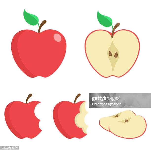 ilustraciones, imágenes clip art, dibujos animados e iconos de stock de red apple icon set vector design. - apple