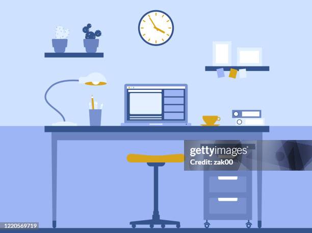 workplace - study table with laptop stock illustrations