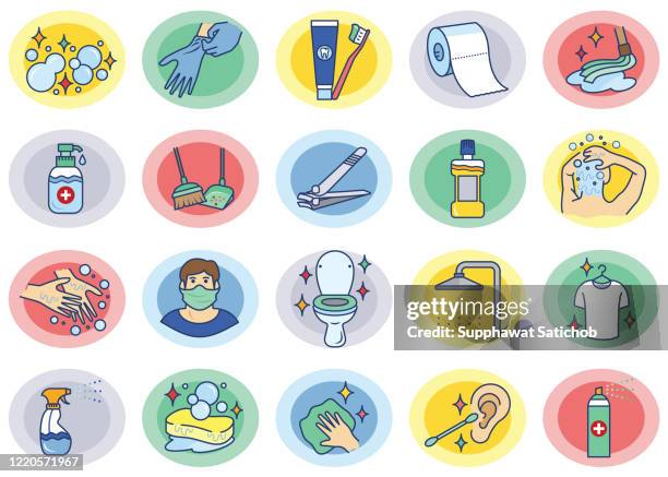 stockillustraties, clipart, cartoons en iconen met persoonlijke verzorging en hygiëne 03 line icons set - vod