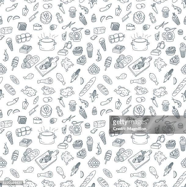food and cooking seamless pattern doodles - illustration stock illustrations