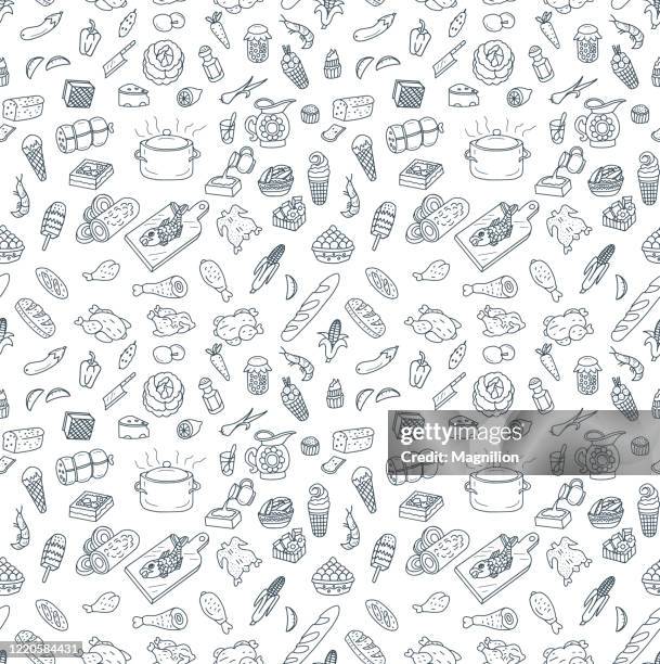 food and cooking seamless pattern doodles - salt shaker stock illustrations