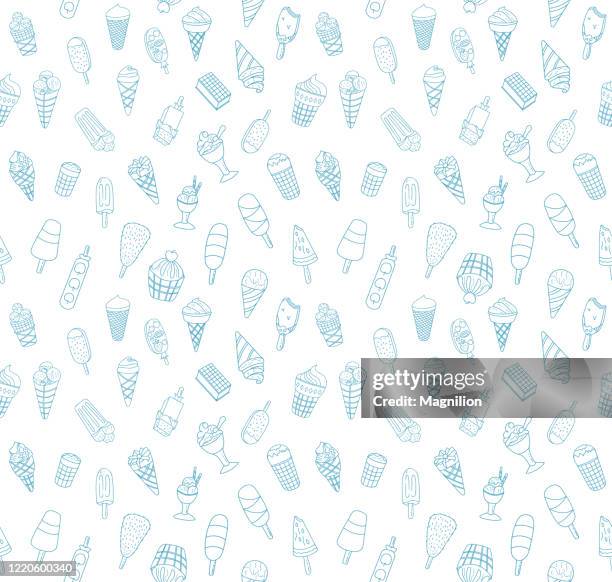 ice cream seamless pattern doodles - blue raspberry stock illustrations