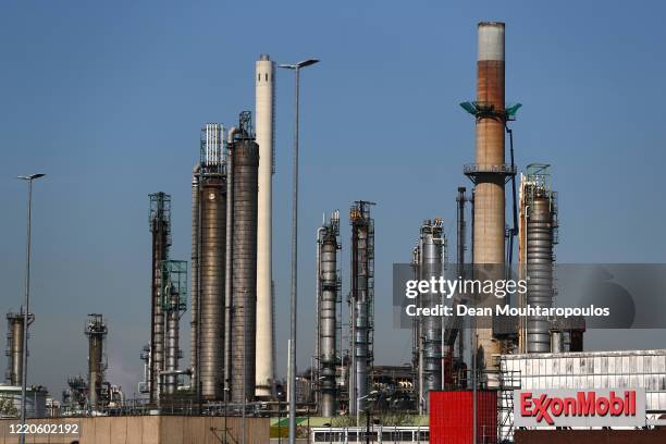 General view of Exxonmobil or Exxon Mobil refinery in the Port of Rotterdam which home to other large companies producing petrol, diesel and oil...