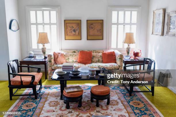 living room home interior - retro style furniture stock pictures, royalty-free photos & images