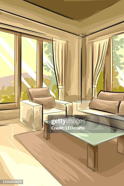 beautiful living room drawing - cushion texture stock illustrations