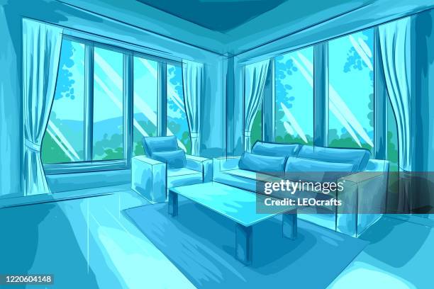 beautiful living room drawing - cushion texture stock illustrations