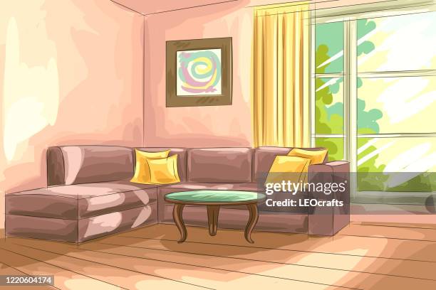 beautiful living room drawing - cushion texture stock illustrations